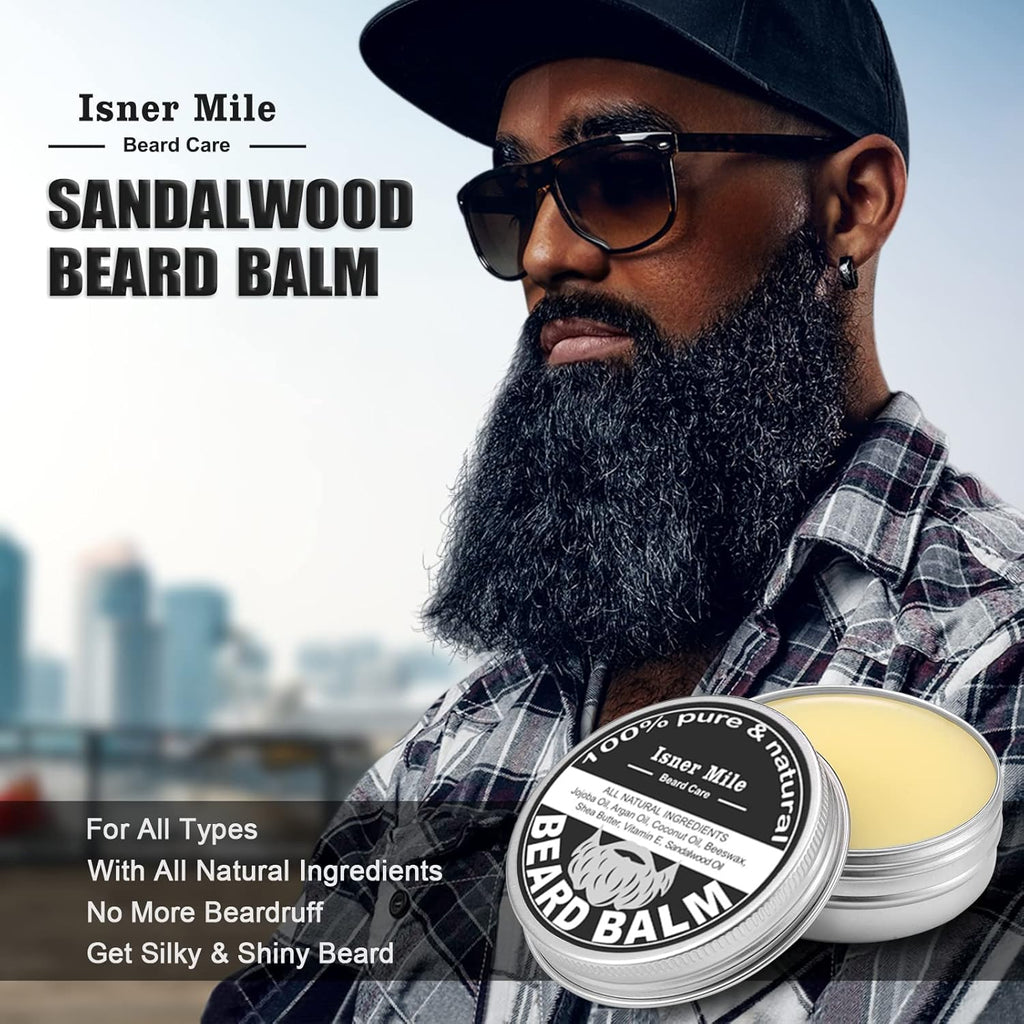 Isner Mile Beard Grooming Kit for Men Care: with Beard Oil Balm Wash Brush Comb & Straight Razor, Birthday Valentines Fathers Gifts for Men Him Boyfriend Husband Coworker, Christmas Stocking Stuffers