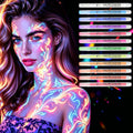 12 Pcs Glow Face Body Paint, Uv Neon Face And Body Paint Markers, Glow In The Dark Under Uv Black Light Sticks Makeup,Washable Skin Tattoo Pen For Halloween Party