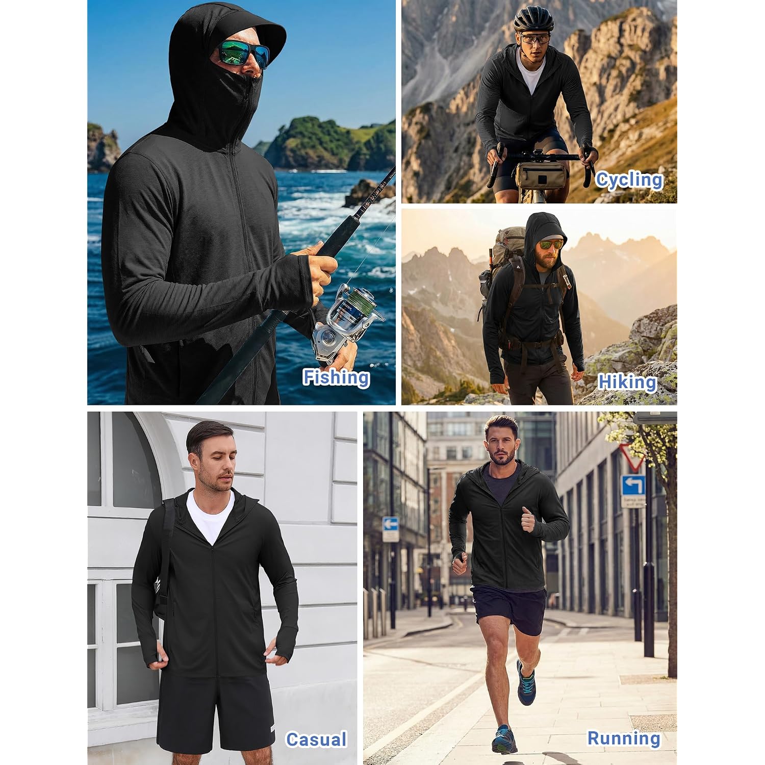 Coofandy Mens Upf 50+ Sun Protection Hoodie Zip Up Lightweight Uv Jacket Long Sleeve Sun Shirt Running Fishing Hiking Outdoor