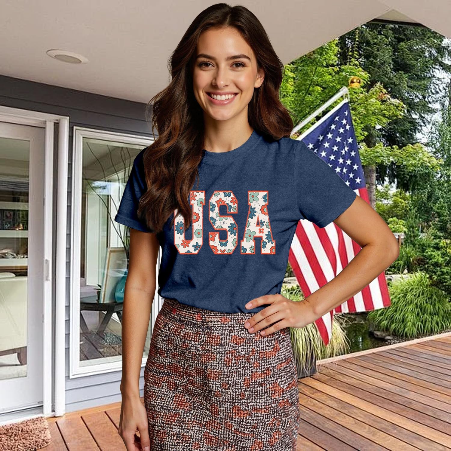 Womens USA Shirt 4th of July Shirts American Patriotic Tee Tops
