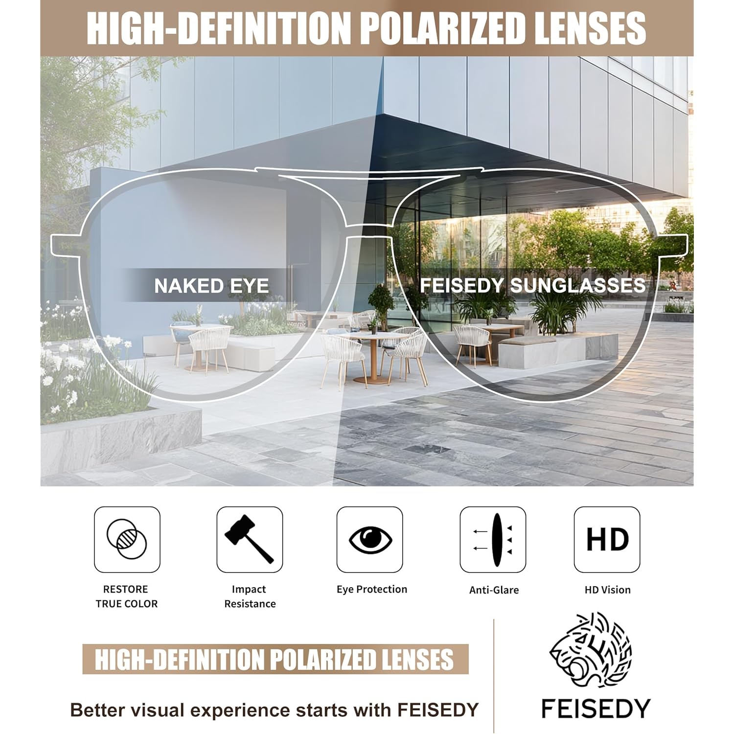 FEISEDY Retro Polarized Aviator Sunglasses for Women Men Vintage Square Sunglass With Classic Style B0259