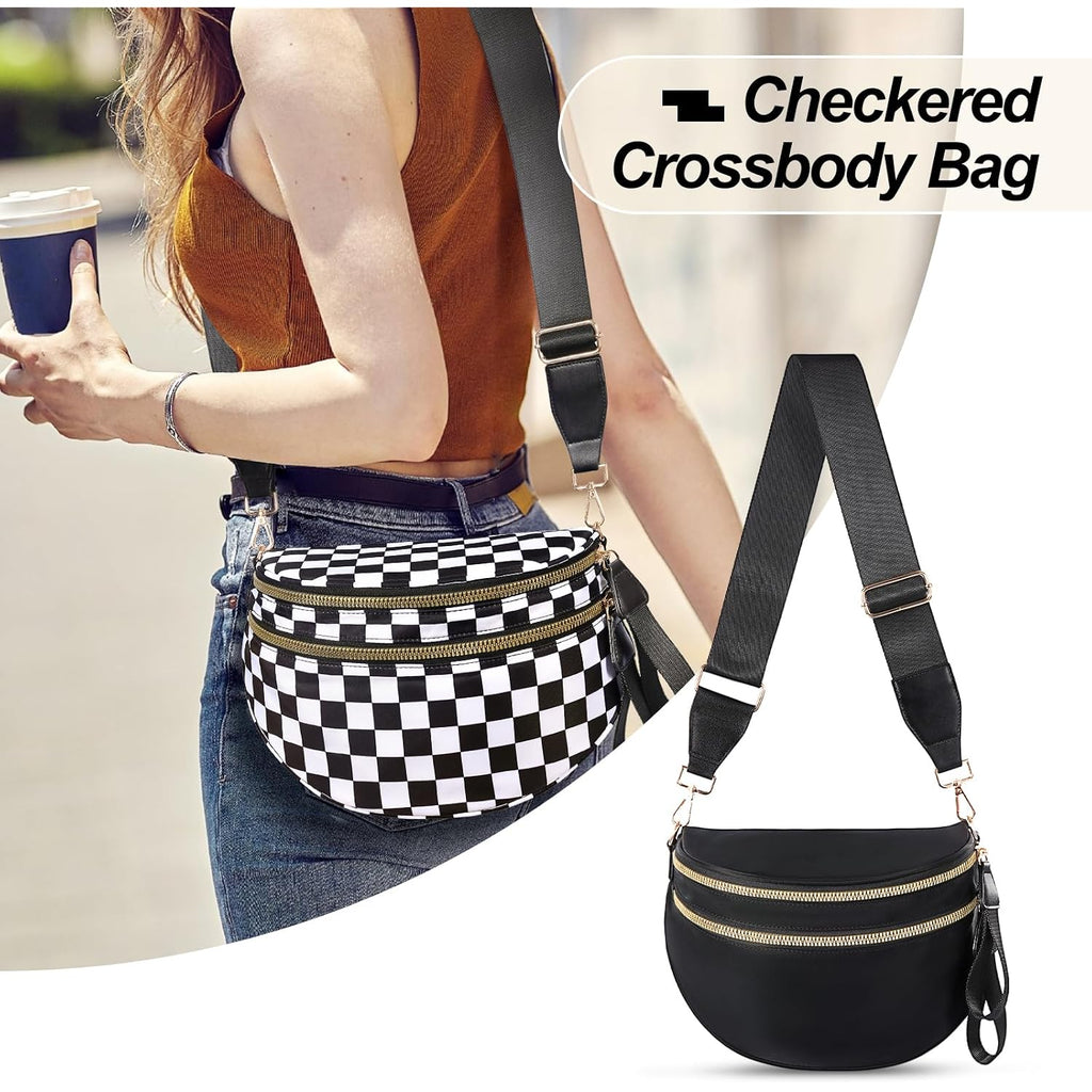 Checkered Crossbody Bag, Bum Bags For Women Crossbody,Spacious Sling Bag Purse Fanny Packs With Shoulder Strap
