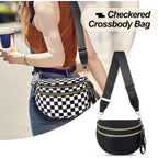 Checkered Crossbody Bag, Bum Bags For Women Crossbody,Spacious Sling Bag Purse Fanny Packs With Shoulder Strap