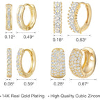 ALEXCRAFT Small Gold Hoop Earrings Set for Women Diamond Pave Gold Earrings Set with Sterling Silver Post