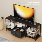 Tv Stand With Led Lights, Entertainment Center With Open Shelves And Fabric Drawer, Media Console For 55 Inch Tv, Television Stands For Living Room, Bedroom, Black