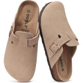 Odoly Genuine Suede Clogs For Women Men Soft Cork Footbed Leather Mules Comfort Potato Shoes With Arch Support