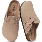Odoly Genuine Suede Clogs For Women Men Soft Cork Footbed Leather Mules Comfort Potato Shoes With Arch Support