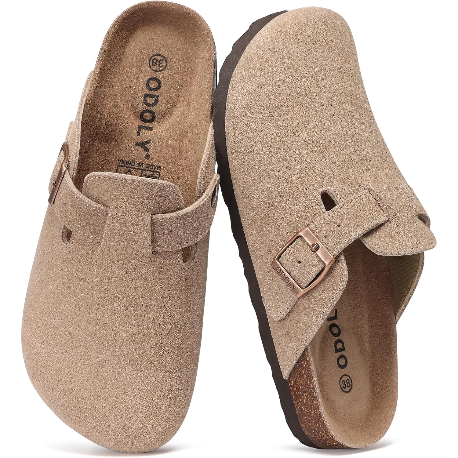 Odoly Genuine Suede Clogs For Women Men Soft Cork Footbed Leather Mules Comfort Potato Shoes With Arch Support