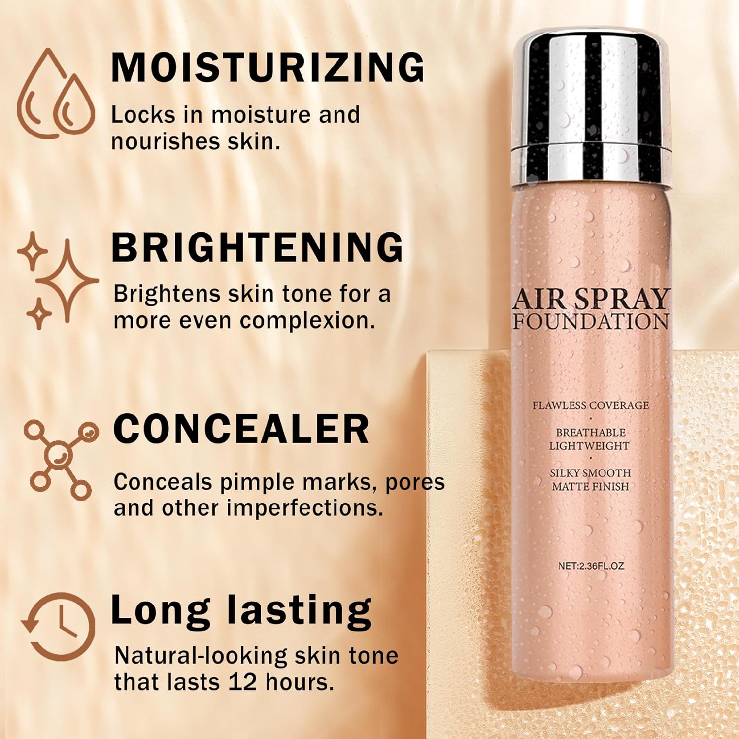 Air Brush Makeup Foundation,Flawless Airbrush Foundation for Older Women,Teenagers,Middle-aged and Mature Skin,Lightweight Moisturizing,Buildable Coverage for Smooth Radiant Skin (02 Beige)