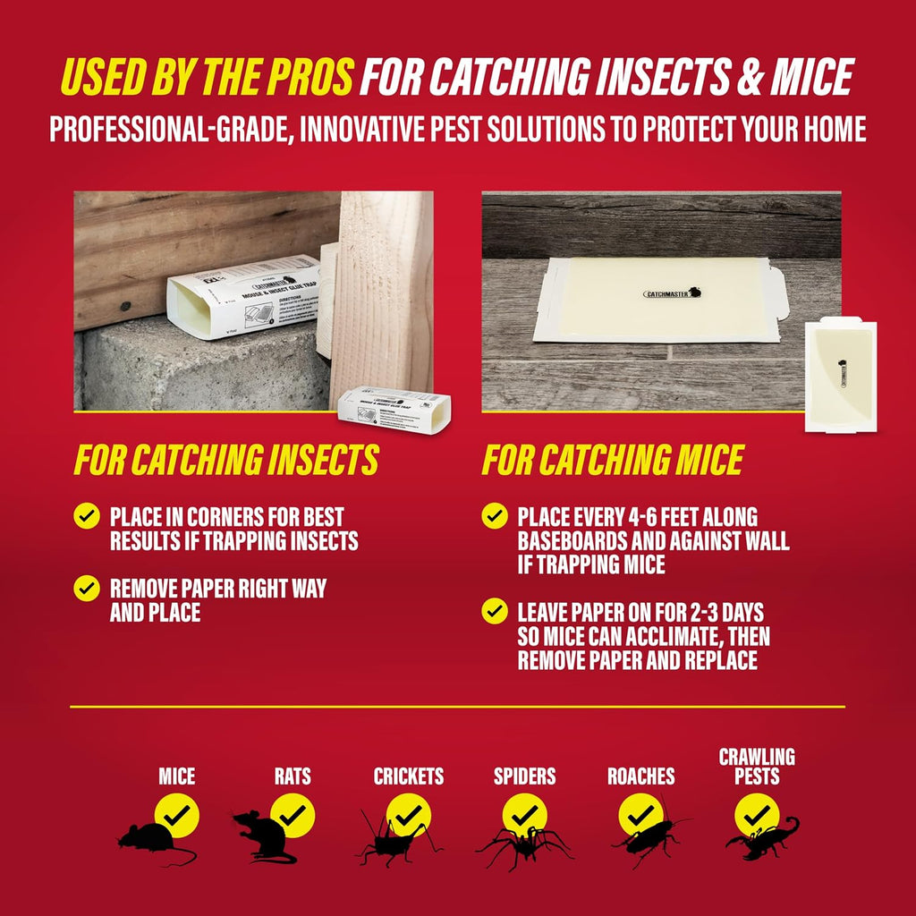 Catchmaster Mouse & Insect Super Glue Traps 30Pk, Mouse Traps Indoor For Home, Extra Strength Sticky Pest Control Adhesive Tray For Catching Bugs, Rats & Rodents, Bulk Glue Boards