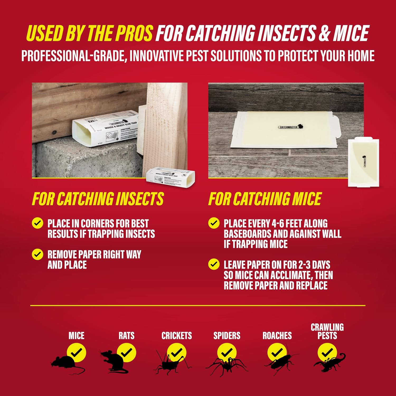Catchmaster Mouse & Insect Super Glue Traps 30Pk, Mouse Traps Indoor For Home, Extra Strength Sticky Pest Control Adhesive Tray For Catching Bugs, Rats & Rodents, Bulk Glue Boards