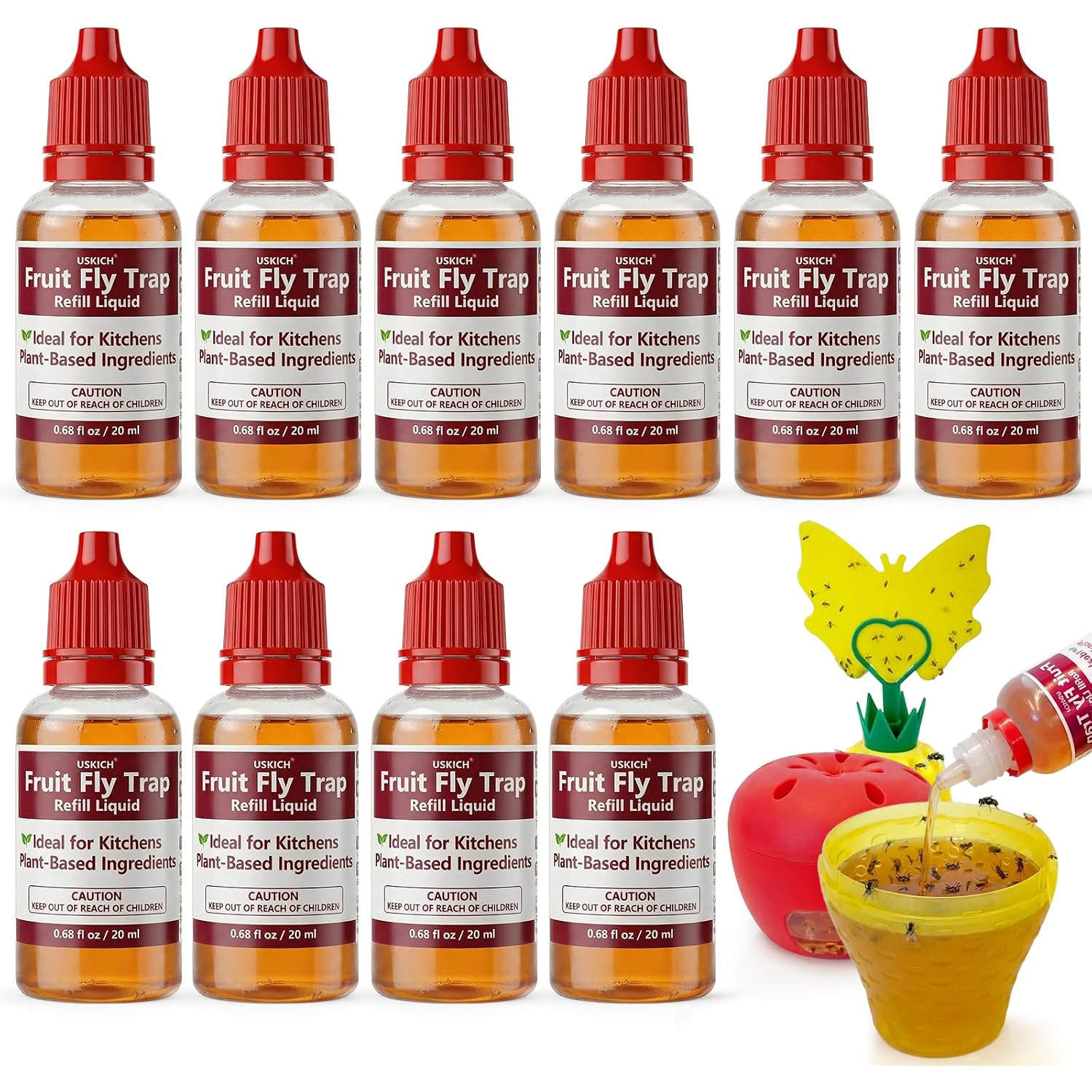 10 Pack Fruit Fly Trap Refill Liquid, 0.68Oz/ Bottle, Liquid Fly Traps Refill For Indoors,Effective Lure Refill Gnat Catcher For Home Kitchen Use,Non Toxic Safe Near Food