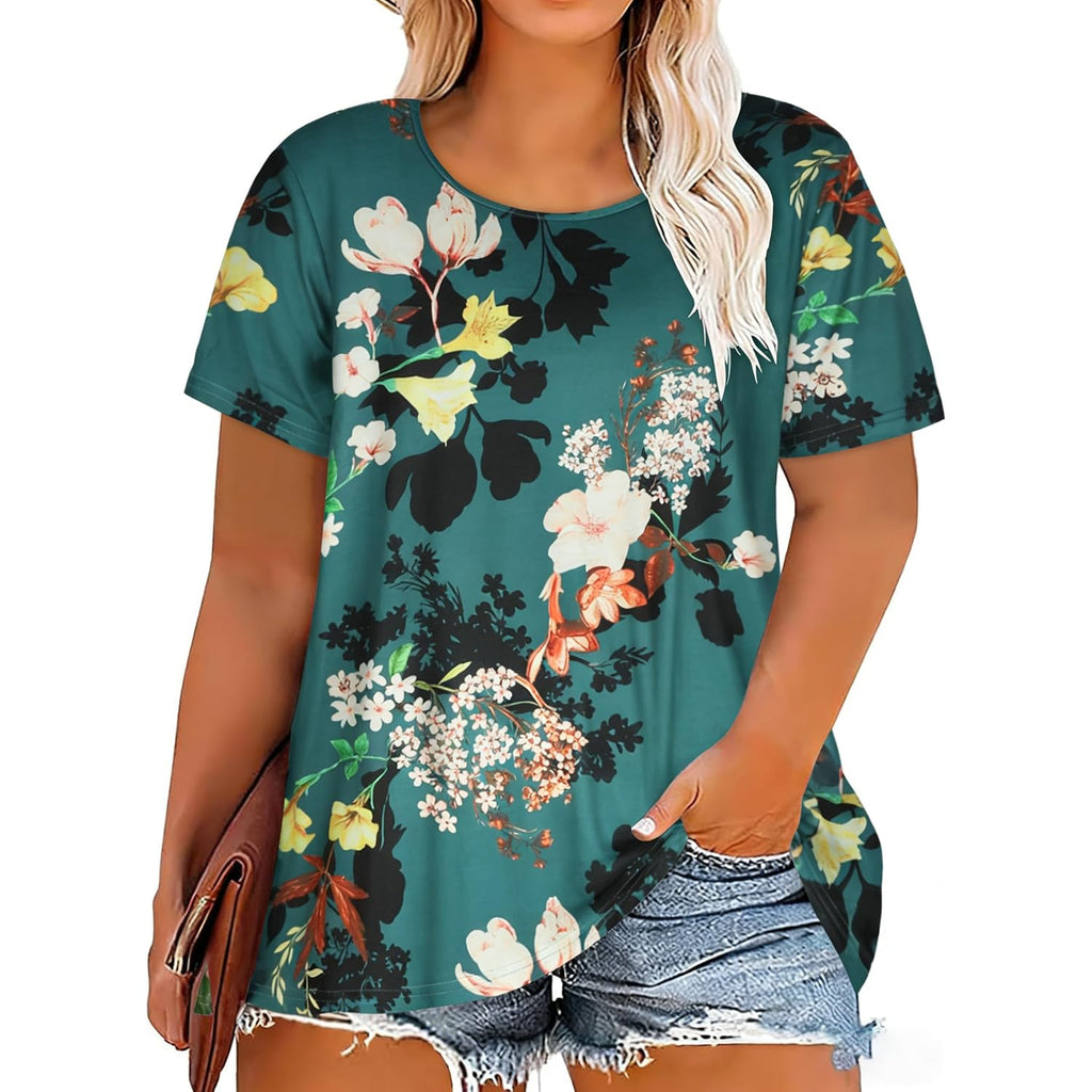 Plus Size Tops for Women Tunic Floral Casual Short Sleeves T Shirts Flowy Blouses 2026