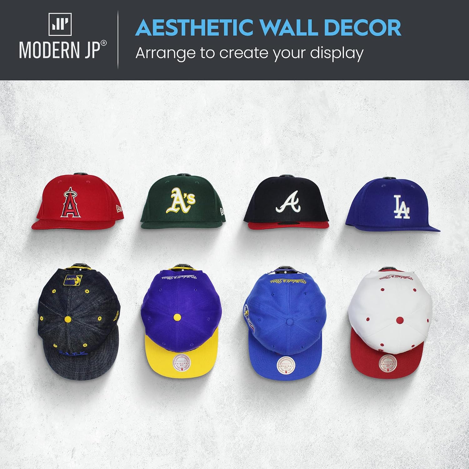Adhesive Hat Hooks For Wall (16-Pack) - Hat Rack For Baseball Caps, Minimalist Hat Display, Strong Hold Hat Hangers For Wall - Usa Patented, Black
