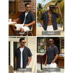 Cotrasen Men'S Casual Short Sleeve Button Down Shirt Cuban Textured Summer Beach Shirts