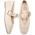 Trary Knit Flats for Women Square Toe Ballet Flats with Buckle Straps Mary Jane Shoes Women Comfortable Casual Dress Shoes for Work Daily Wear