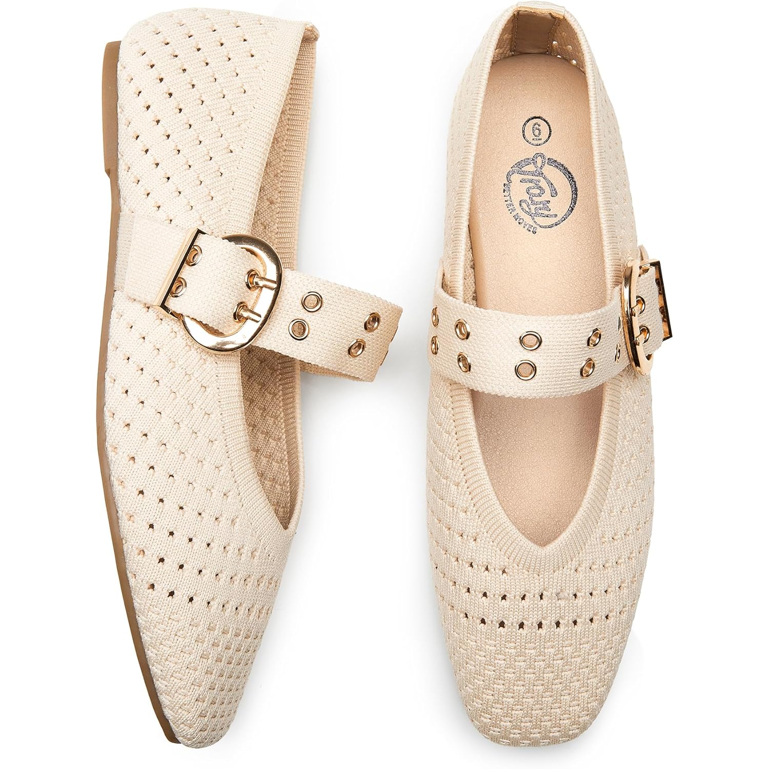 Trary Knit Flats for Women Square Toe Ballet Flats with Buckle Straps Mary Jane Shoes Women Comfortable Casual Dress Shoes for Work Daily Wear