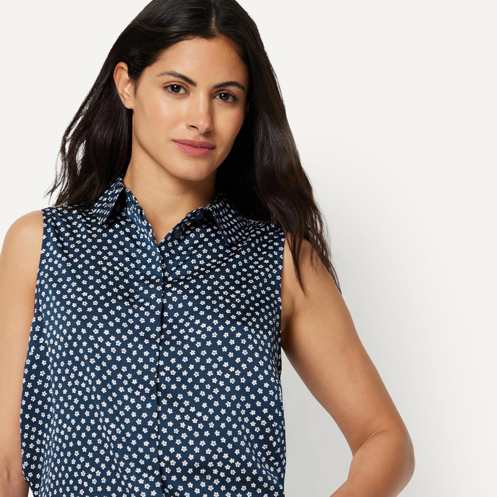 Amazon Essentials Women'S Regular-Fit Sleeveless Button-Down Blouse