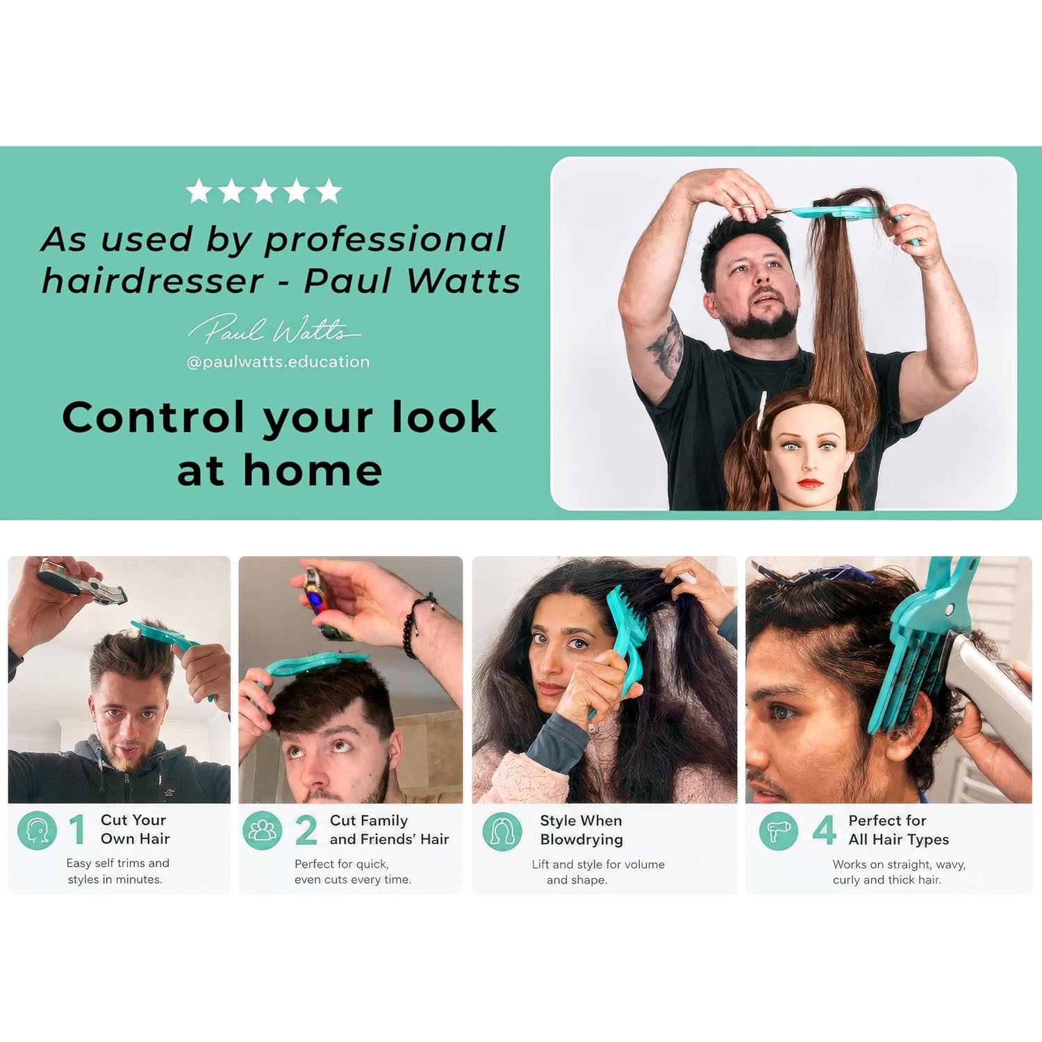 Cut Your Own And Other'S Hair At Home The Easy Way | Diy Haircut Tool For Everyone | Use With Your Hair Clippers For Clean, Even Trims Every Time With Grip And Trim.