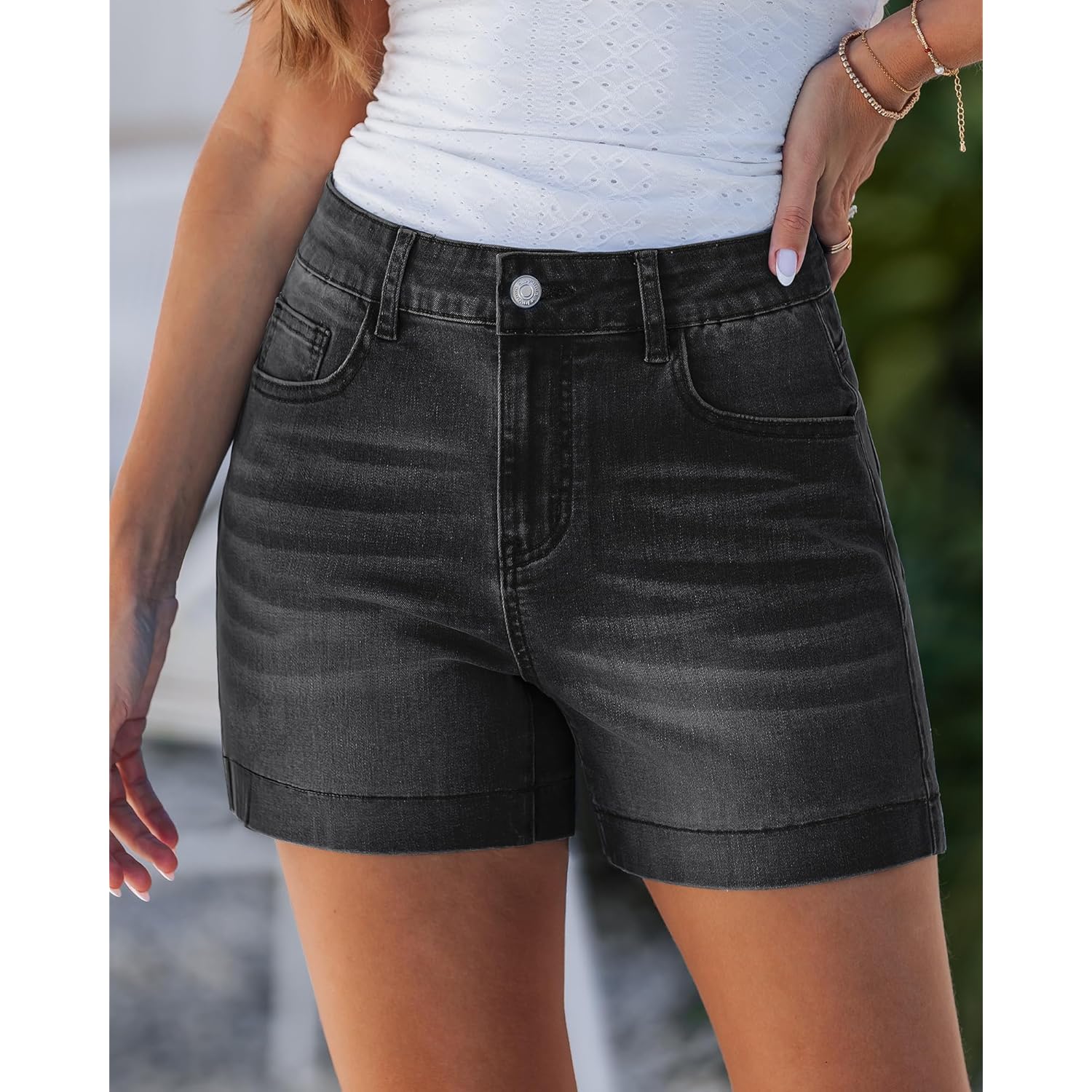 Jean Shorts for Women High Waisted Mid Thigh Mom Stretch Denim Shorts Casual Summer Jorts Country Concert Outfit