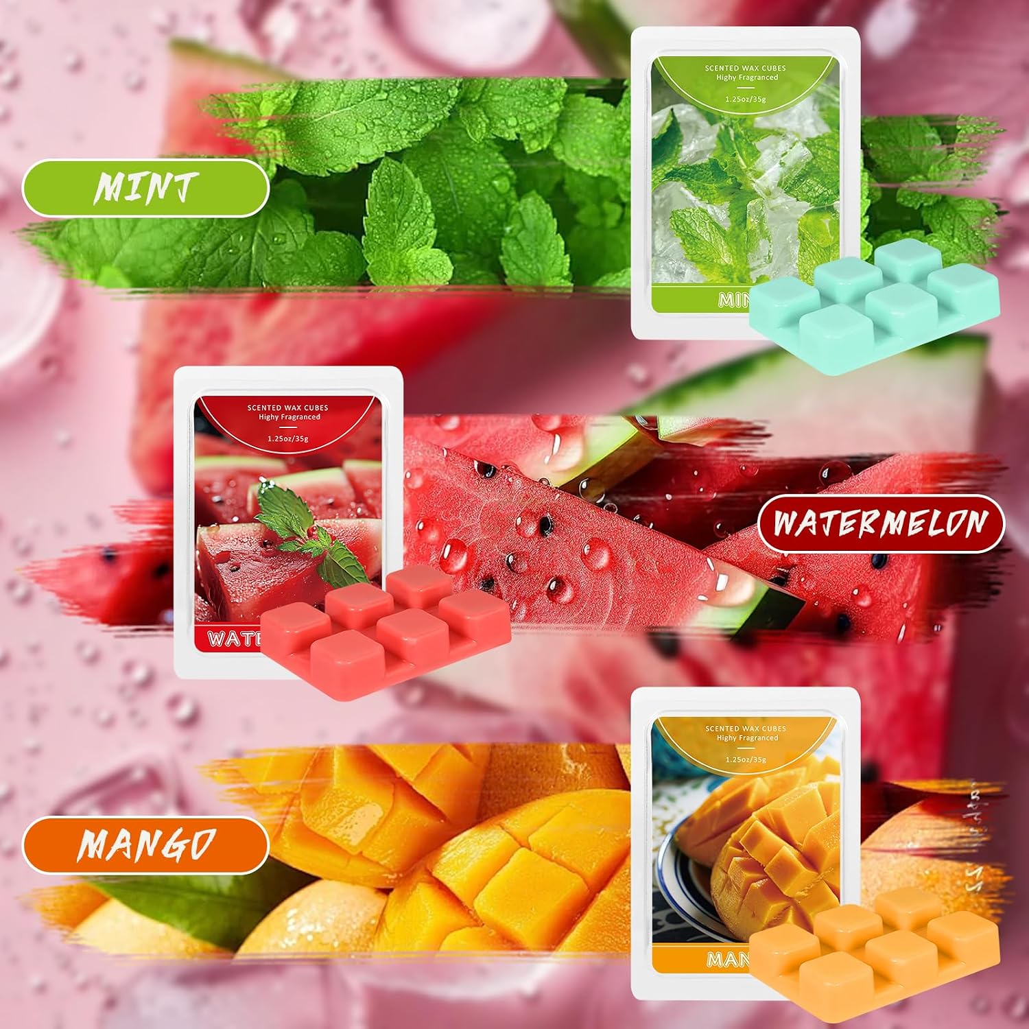 Wax Melts, Scented Wax Cubes Strong Scent, Summer Scents Soy Wax For Wax Warmer - Pineapple, Watermelon, Strawberry, Mango, Passion Fruit, Mint, 6 Pack