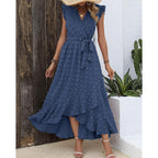Btfbm Boho Dresses For Women 2026 Summer Fashion Cap Sleeve Swiss Dot Flowy Ruffle Beach Wedding Cocktail Maxi Dress