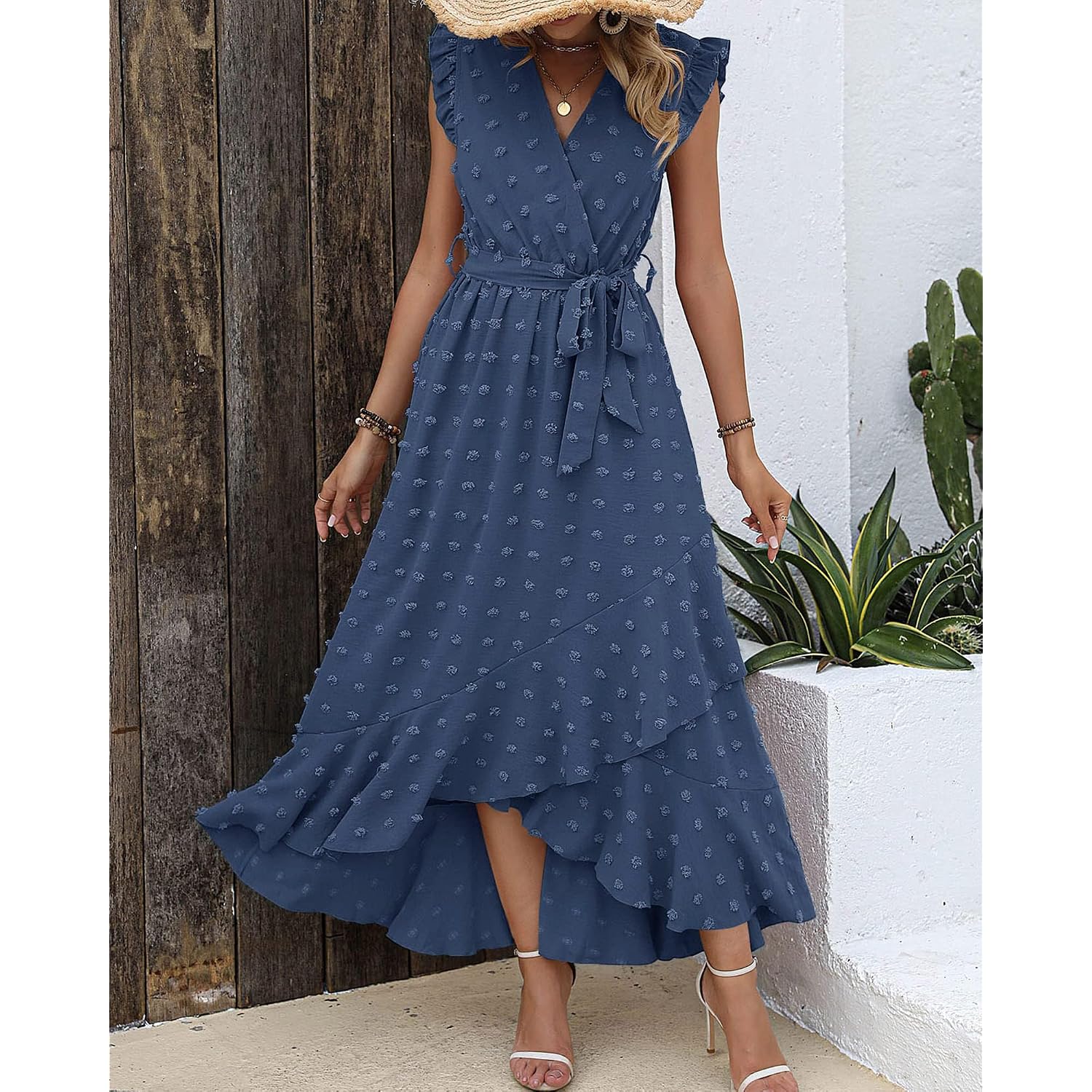 Btfbm Boho Dresses For Women 2026 Summer Fashion Cap Sleeve Swiss Dot Flowy Ruffle Beach Wedding Cocktail Maxi Dress