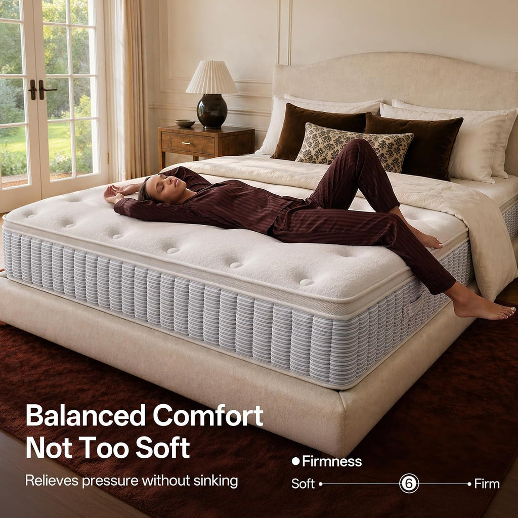 Comfbox Queen Mattress, 14 Inch Springs Matress, Bed In A Box, Soft And Breathable, Pressure Relief & Motion Isolation, Medium Firm Feel (Queen, 14, 14, Inches) (Queen, 14, 14, Inches)