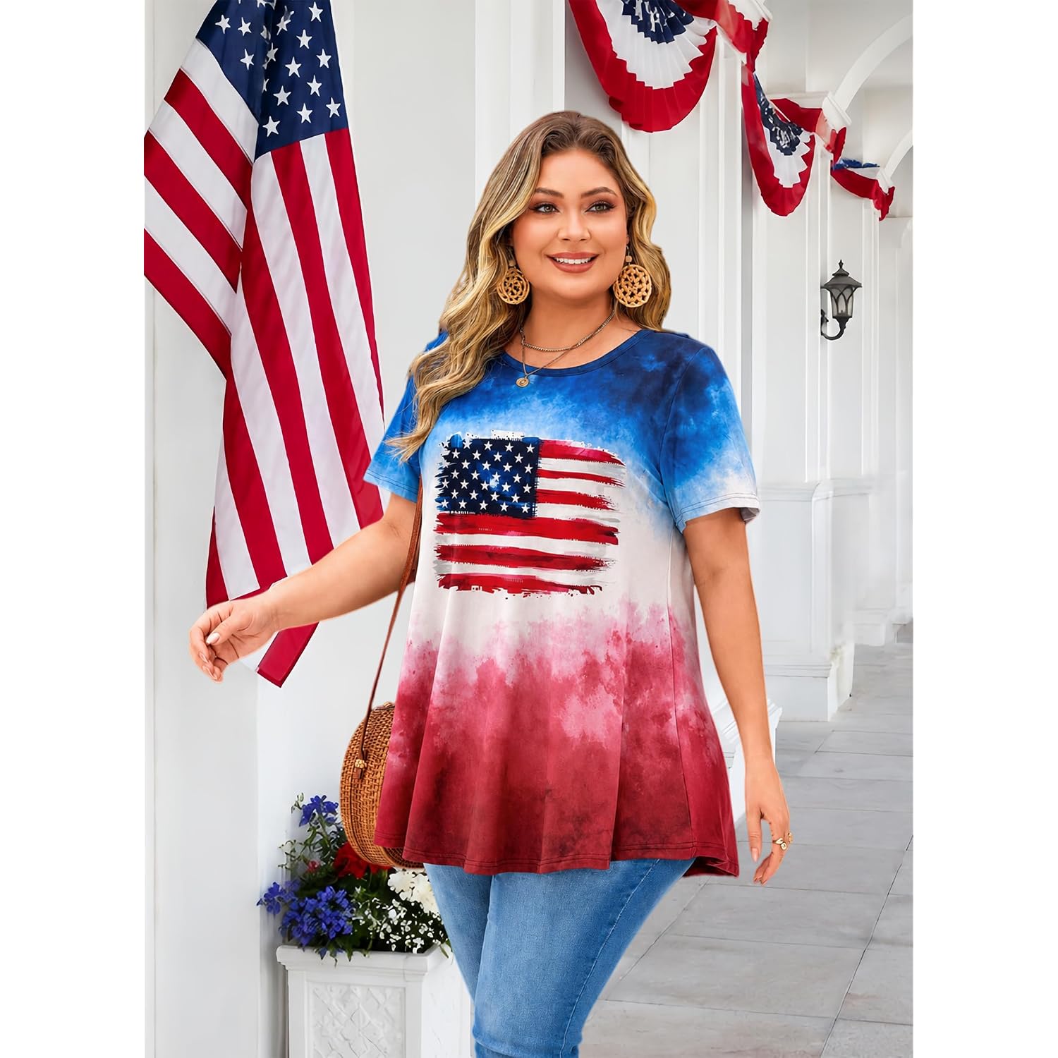 Womens Plus Size Tops Short Sleeve Swing Flare Flowy Tunic Loose Fit Summer Casual Blouses To Wear With Leggings