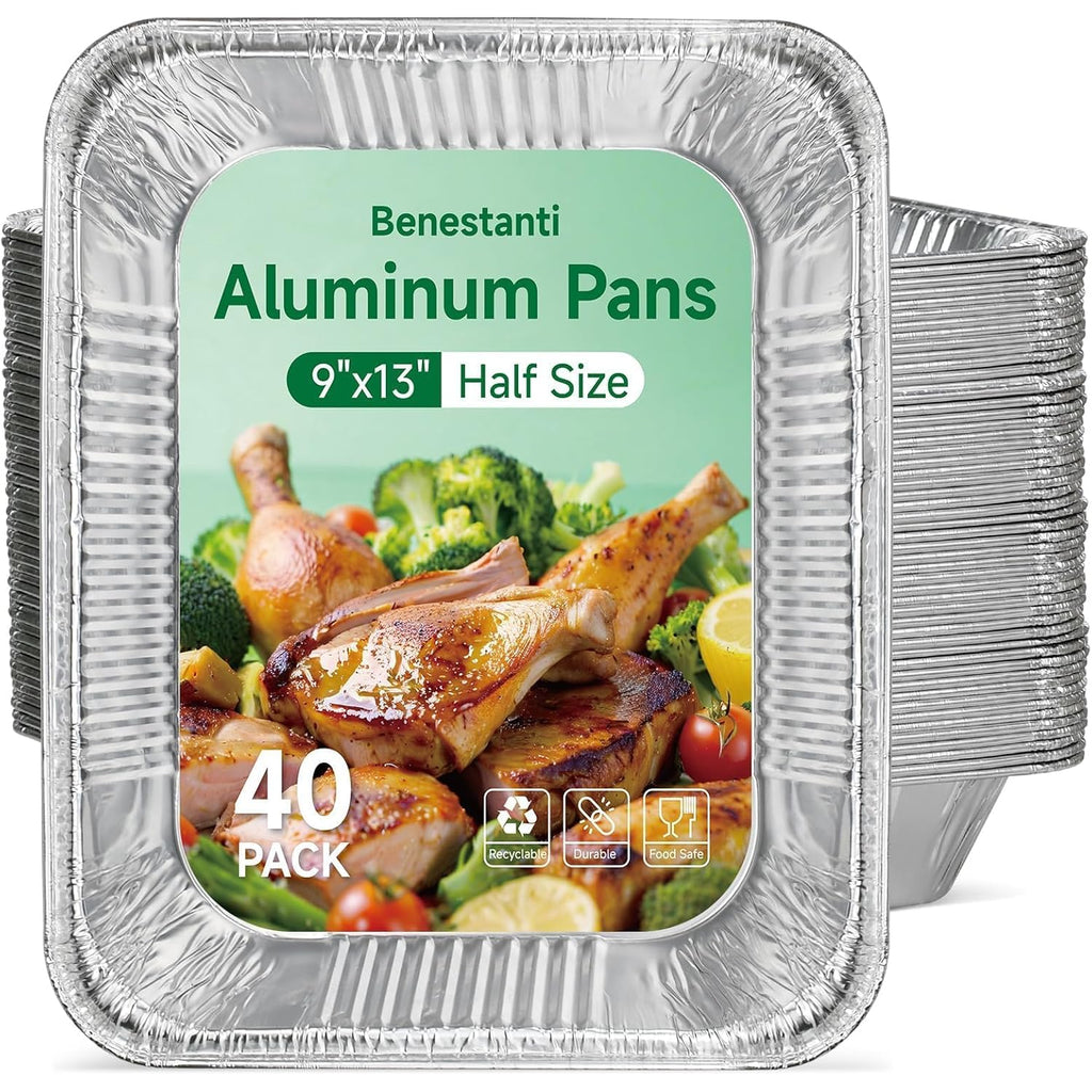 9x13 Inch Aluminum Pans (40 Pack) – Disposable Half-Size Foil Pans, Deep Tin Foil Pan, Disposable Baking Pans for Cooking, Heating, Storing & Prepping Food, Steam Table Deep Trays, Oven-Safe