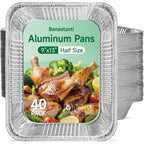 9x13 Inch Aluminum Pans (40 Pack) – Disposable Half-Size Foil Pans, Deep Tin Foil Pan, Disposable Baking Pans for Cooking, Heating, Storing & Prepping Food, Steam Table Deep Trays, Oven-Safe