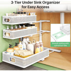 Kitstorack Under Sink Organizer, 2-Pack 3-Tier Height Adjustable Thickened Metal Pull Out Cabinet Organizer Shelf, Slide Out Storage Drawer Rack For Bathroom Kitchen Pantry Home Laundry Organization