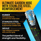 Garden Hose, Non-Expandable 25 Feet Premium Quality Stainless Steel Metal Water Hose With Durable Fabric Skin, Hose For Commercial, Residential Use, Bonus 10-Way Spray Nozzle (25 Ft, Black)