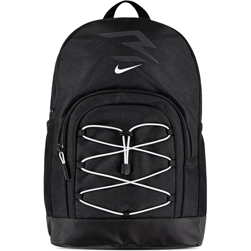 Nike 3Brand Kids Blitz Bungee Backpack For School, Black/White | Padded 17-Inch Laptop Sleeve And 2 Mesh Bottle Pockets. Bookbag For Boys, Girls, Sports, Gym, And Travel.