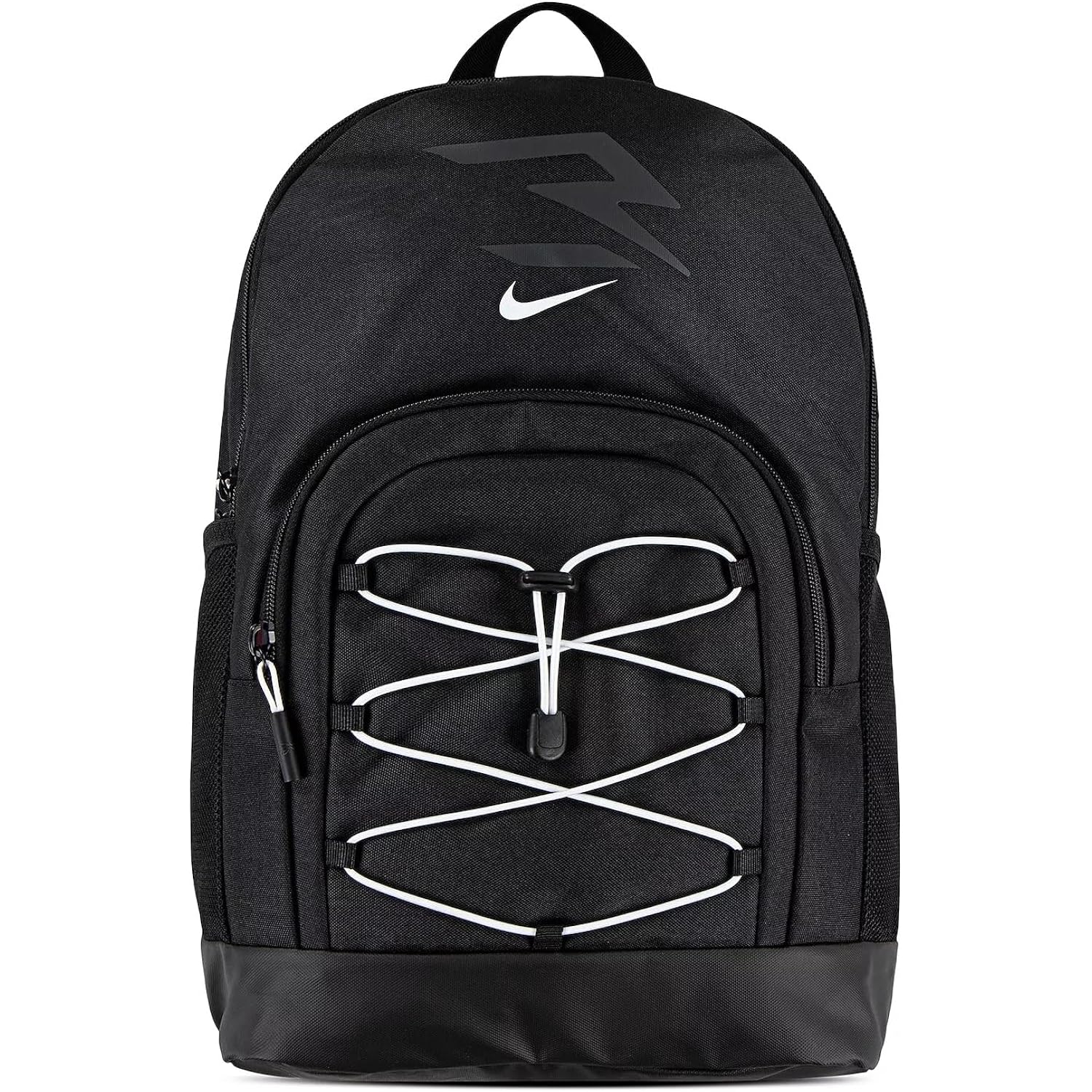 Nike 3Brand Kids Blitz Bungee Backpack For School, Black/White | Padded 17-Inch Laptop Sleeve And 2 Mesh Bottle Pockets. Bookbag For Boys, Girls, Sports, Gym, And Travel.