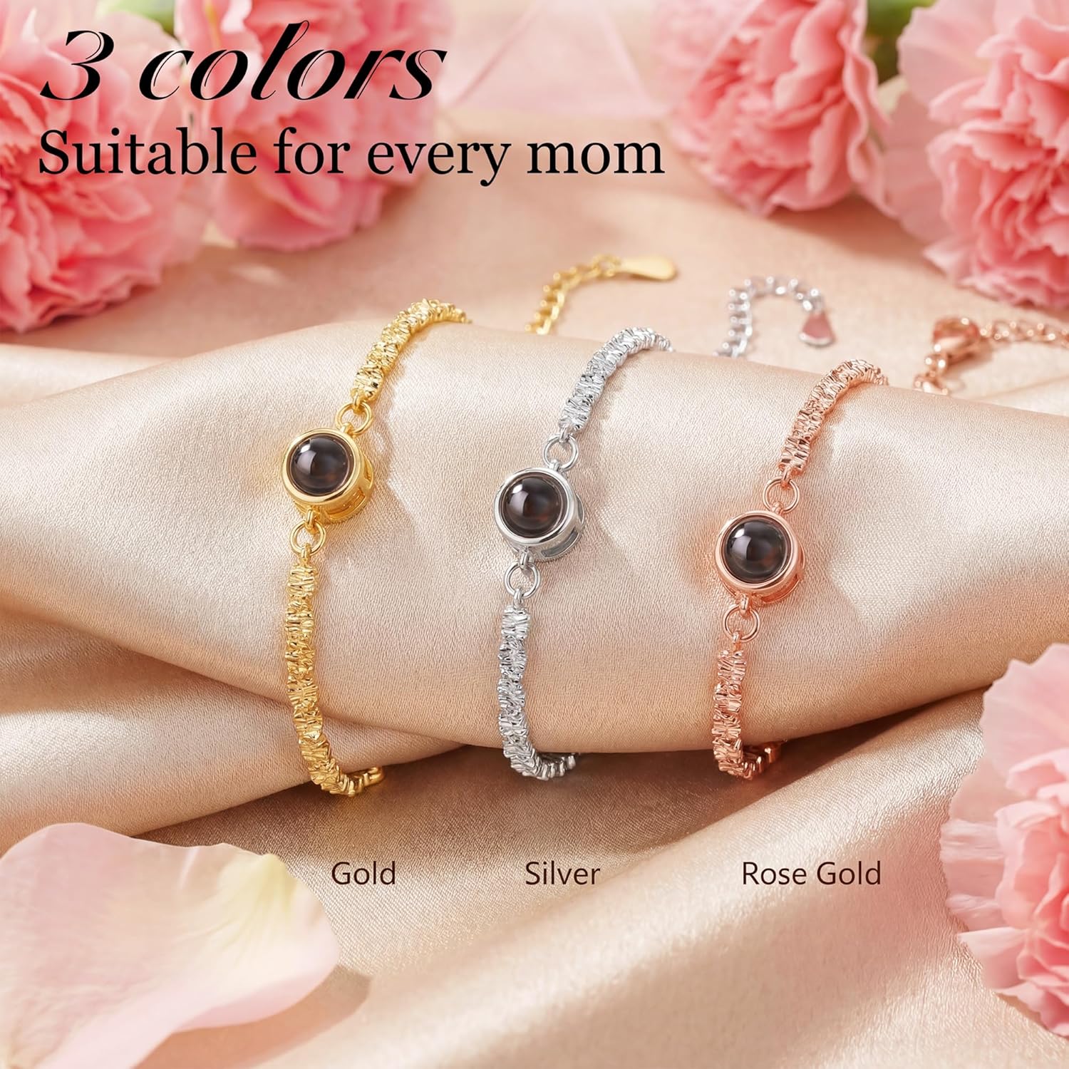 Easycosy Personalized Bracelets with Picture Inside, Mothers Day Love Gifts for Mom Wife, Custom Photo Projection Bracelets Customized Birthday Anniversary Memorial Jewelry Gifts for Women Girlfriend Her