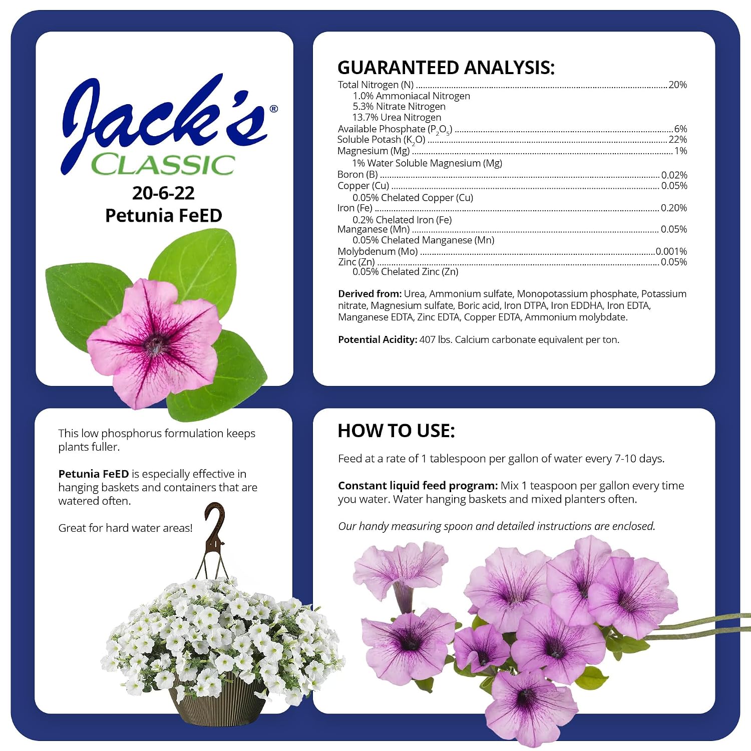 Jack'S Classic 20-6-22 Petunia Feed Water-Soluble Fertilizer With Micronutrients, 1.5Lbs - Provides Lush Green Annuals