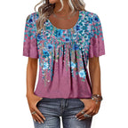 Women's Short Sleeve Summer Tunic Tops Flowy Flare Button Down Tunic Shirts Blouses S-3XL