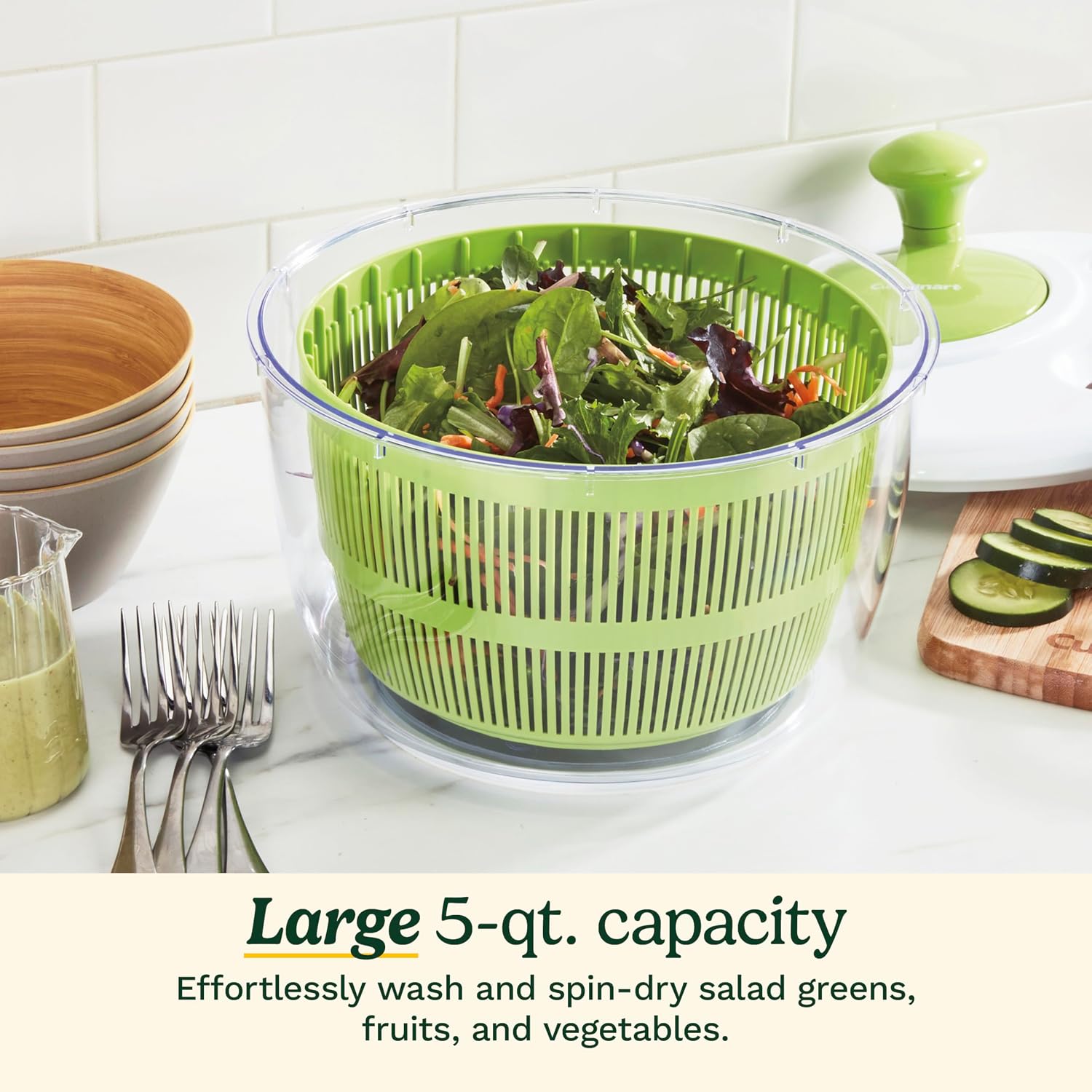 Cuisinart Large Spin Stop, 5Qt, Ctg-00-Sas1 Salad Spinner, 5 Quart, Green & White