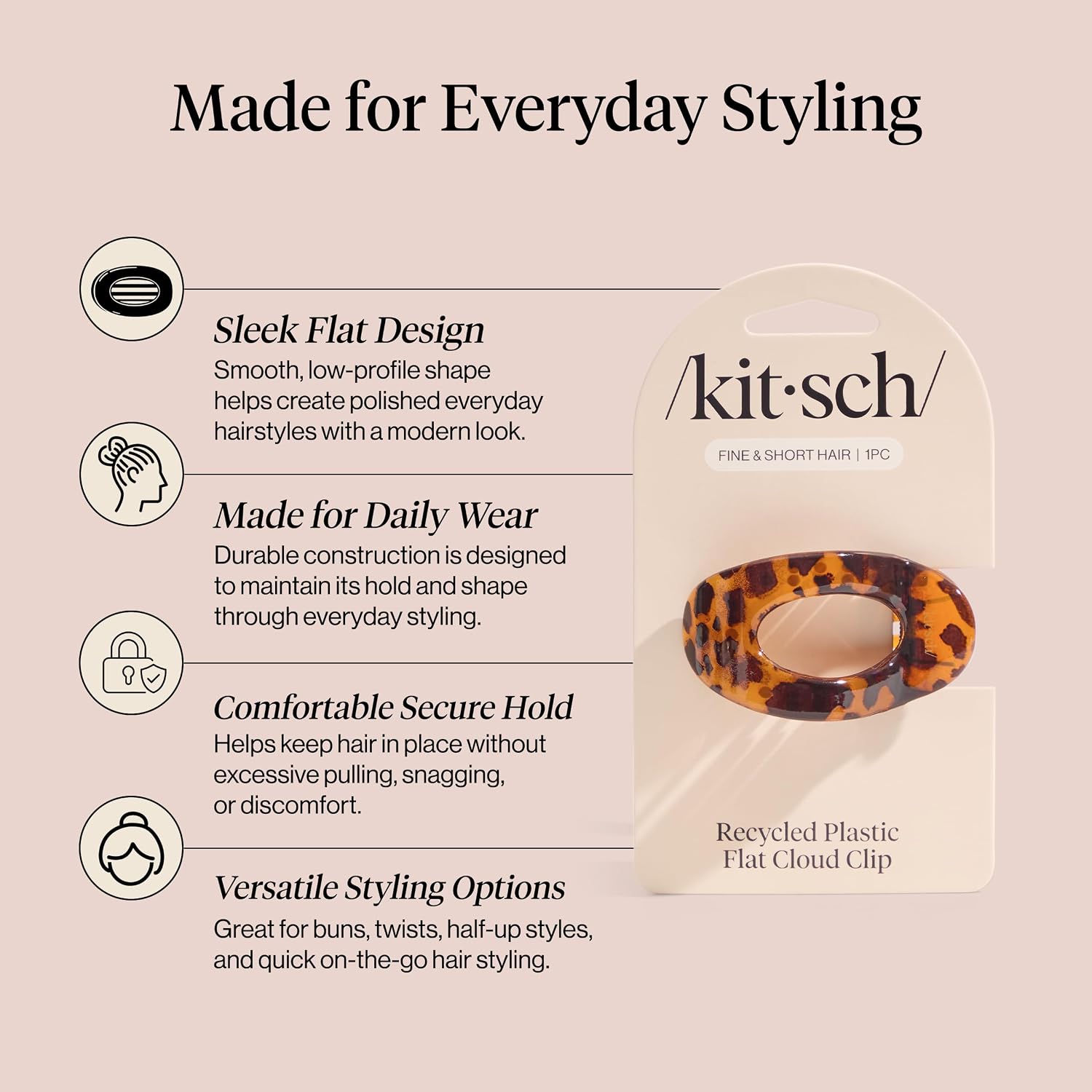 Kitsch Small Flat Claw Clips For Women - Stylish Flat Hair Clips, Strong Hold For Thick & Fine Hair | Non-Slip For Secure, Comfortable All-Day Wear -Tortoise Design