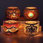 Rancco Handmade Mosaic Glass Tealight Candle Holder Set - 4 Pack with 10.5 oz Long-Lasting Soy Wax Scented Candles - Perfect Aromatherapy Gifts for Women, Moms, Birthdays, Spa Days, and Christmas