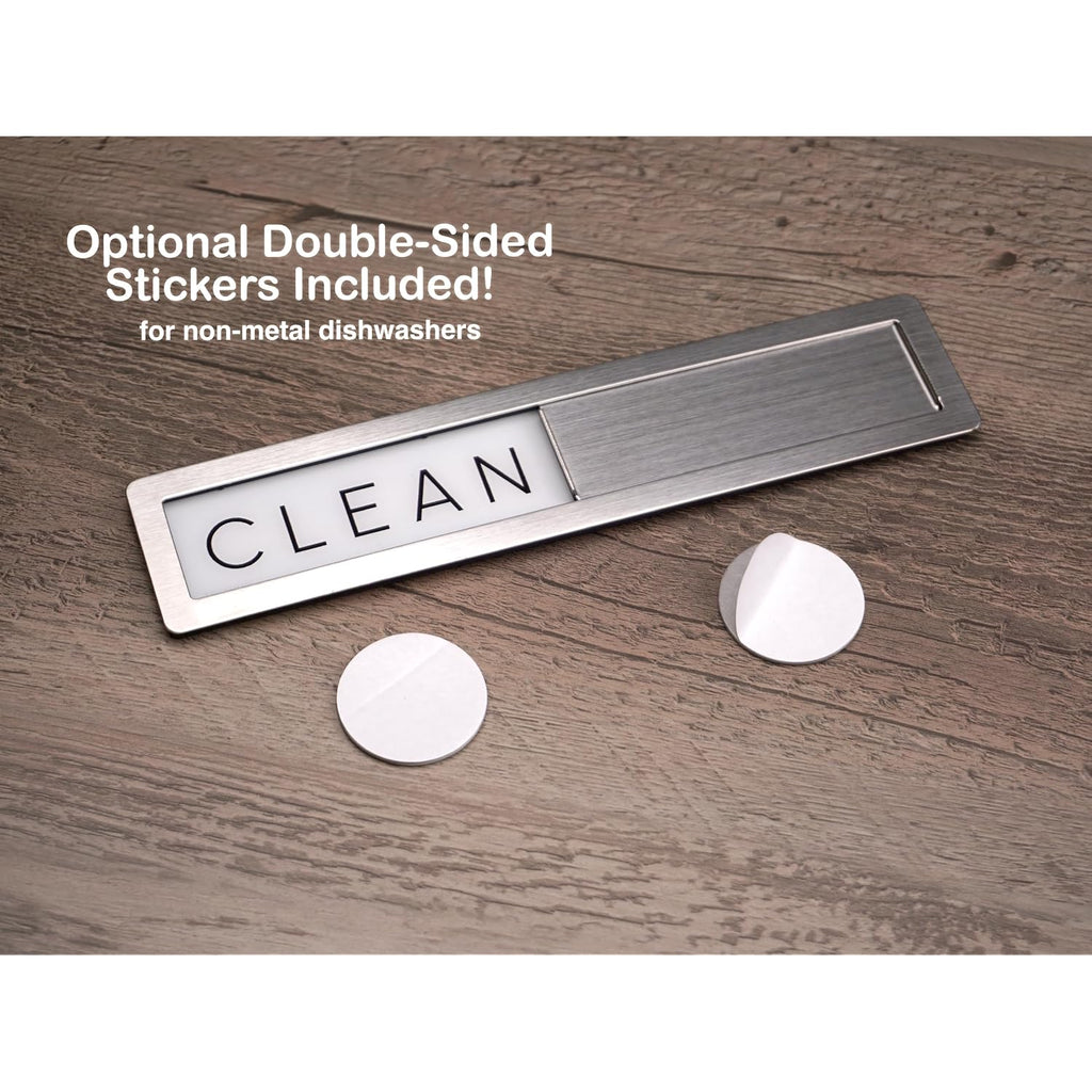 Stainless Steel Dishwasher Magnet Clean Dirty Sign - Premium Magnetic Signs That Say Clean/Dirty - Optional Sticker Adhesive For Non-Metal Surface Dish Washers - Black & White Minimalistic Style