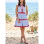Kuraki Women'S Cute Sleeveless Ric Rac Trim Tiered Striped Dress