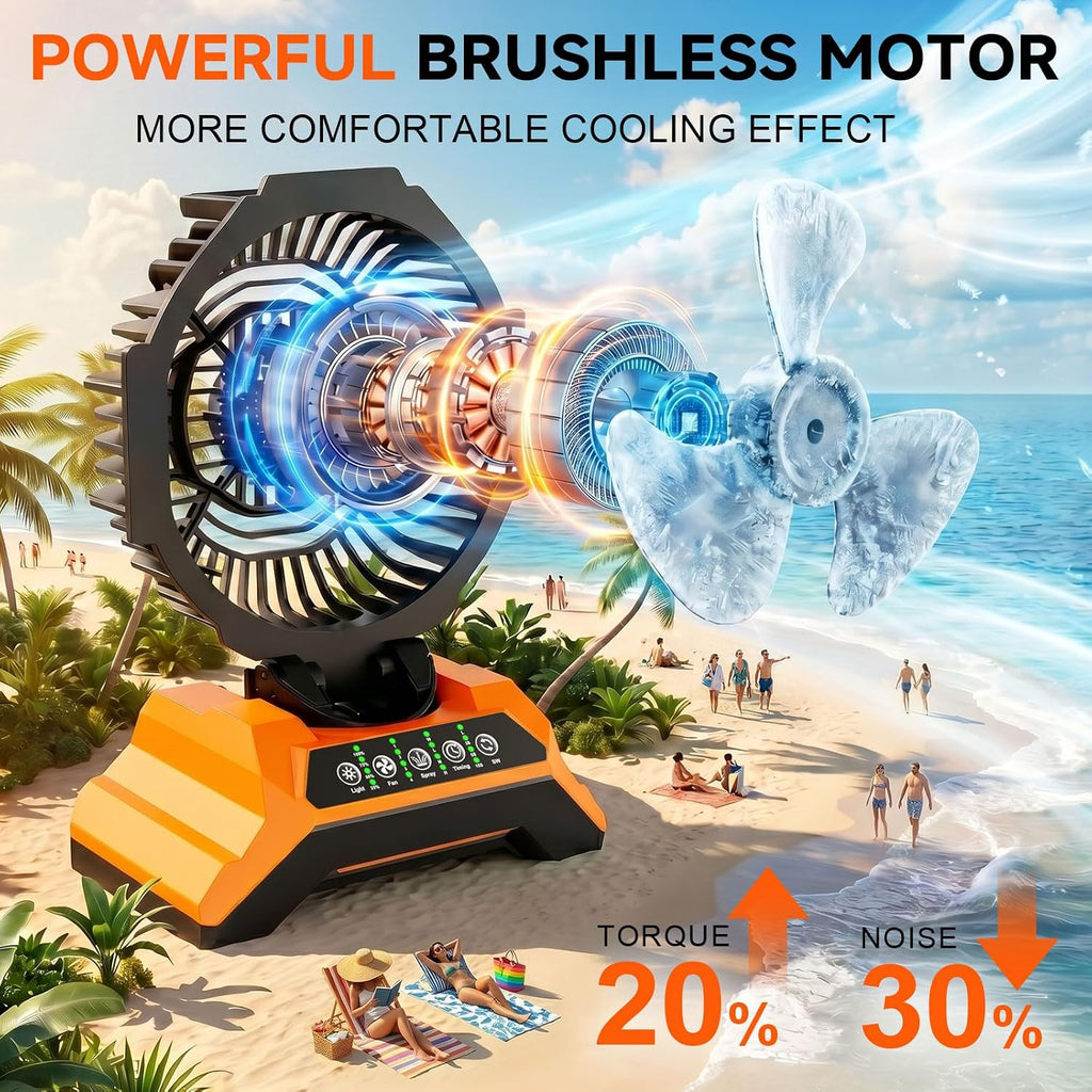15L Bucket Portable Misting Fan, 30000Mah Rechargeable Battery Powered Oscillating Cooling Fan, 4 Strong Winds, Brushless Motor Outdoor Fans For Fishing, Travel, Garden, Golf, Tent