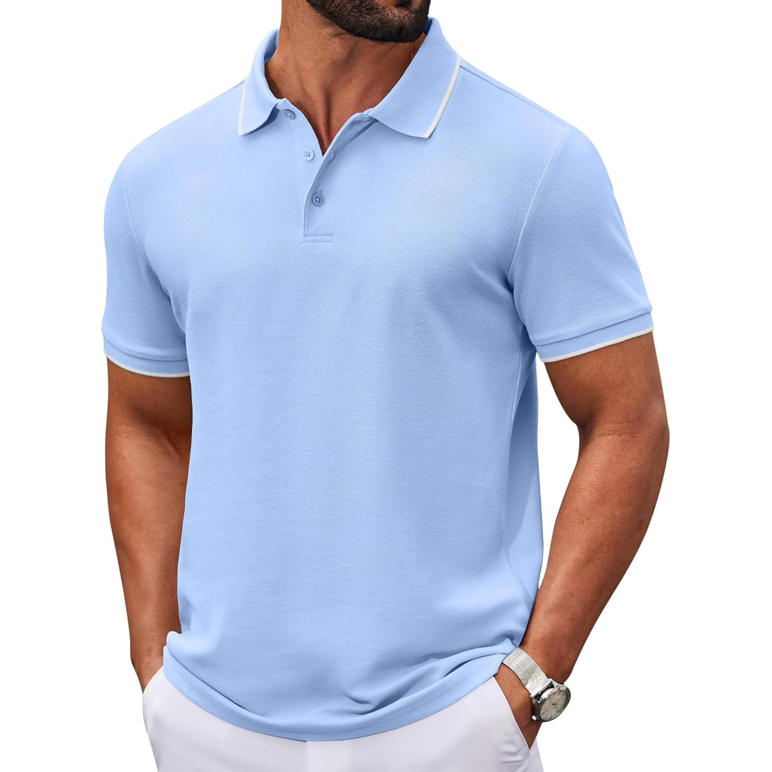 Coofandy Men'S Polo Shirts Classic Short Sleeve Polo T Shirts Cotton Pique Casual Summer Fashion Golf Shirt
