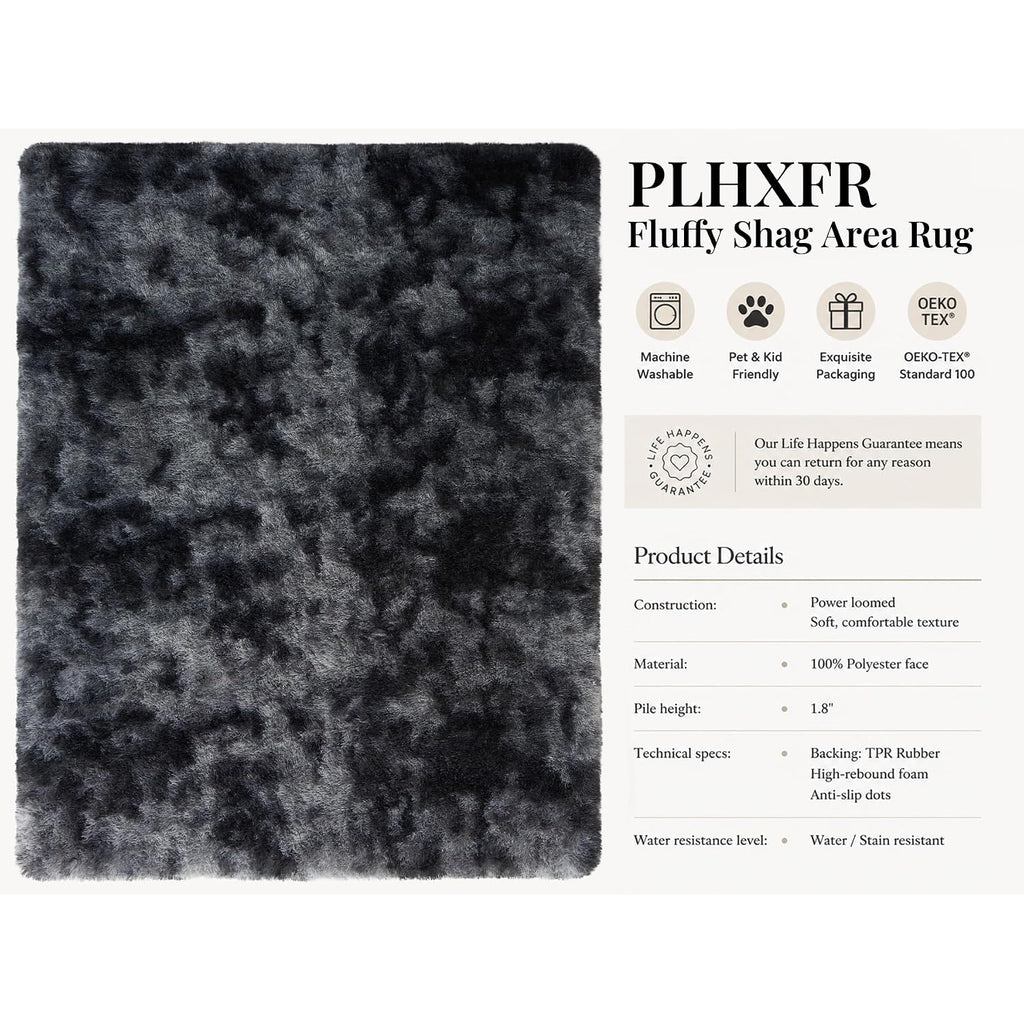 8X10 Area Rugs For Living Room Bedroom: Black Grey Soft Fluffy Shag Upgrade Non-Slip High Pile Carpet Large Fuzzy Plush Indoor Floor Decor Shaggy Rug For Kid Boys Girls Playroom Nursery Modern Home