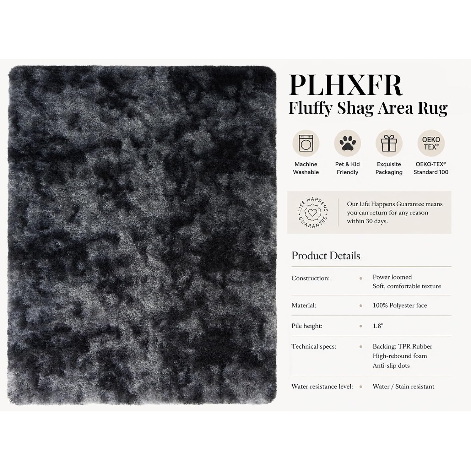 8X10 Area Rugs For Living Room Bedroom: Black Grey Soft Fluffy Shag Upgrade Non-Slip High Pile Carpet Large Fuzzy Plush Indoor Floor Decor Shaggy Rug For Kid Boys Girls Playroom Nursery Modern Home