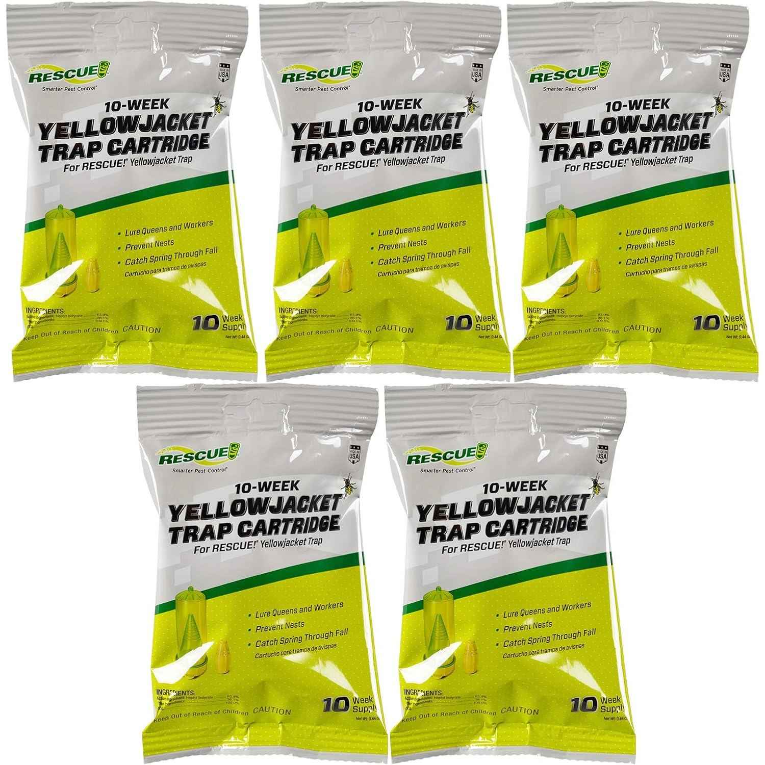 Rescue! Yellowjacket Attractant Cartridge (10 Week Supply) – For Rescue! Reusable Yellowjacket Traps - (5 Pack)