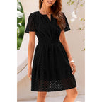 Prettygarden Womens 2026 Summer Short Dress V Neck Short Sleeve A Line Hollow Out Lace Cute Casual Beach Party Spring Dresses