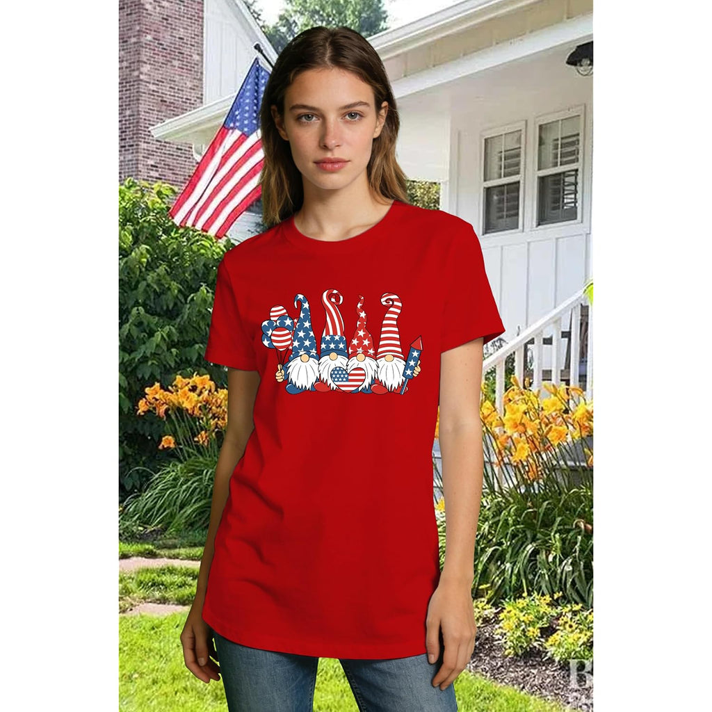 4th of July Shirts Women American Flag Gnomes T-Shirt Patriotic Stars and Stripes Tee Tops
